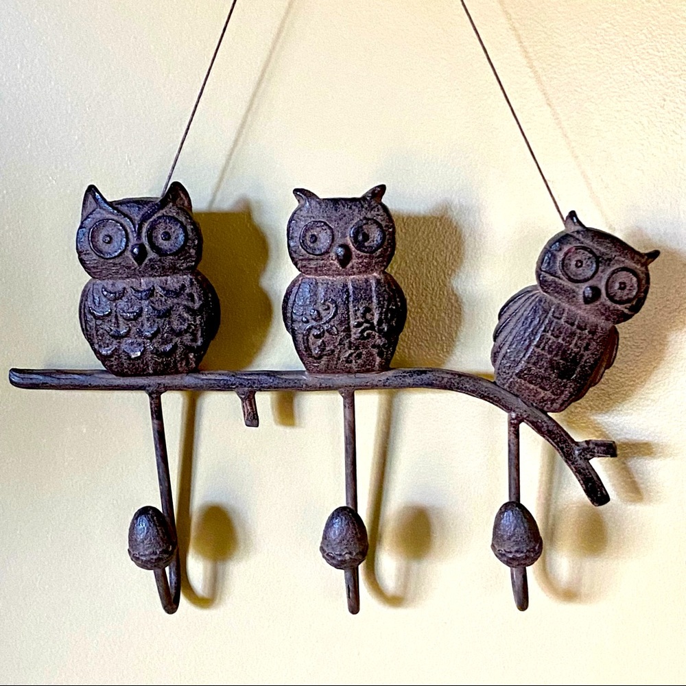 Adorable Owl Family Wall Hanging with Three Hooks